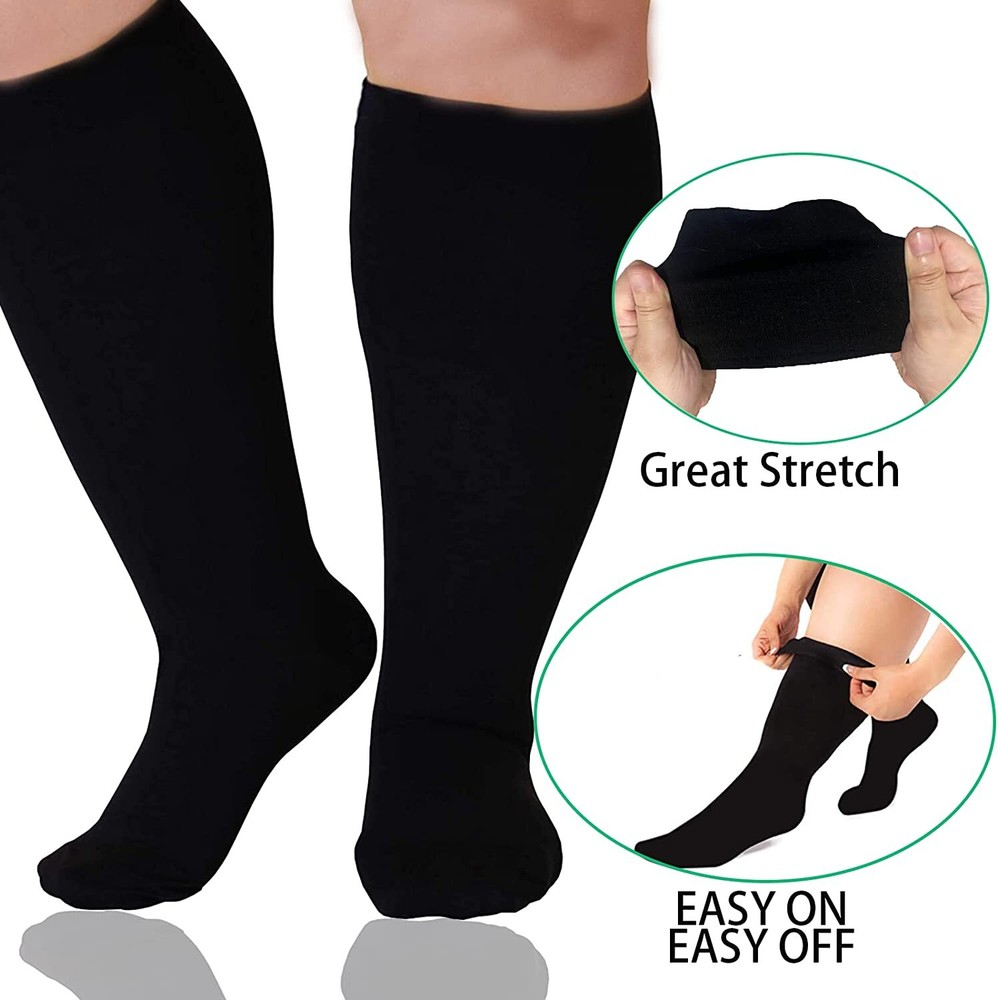 S M L XL 2XL 3XL 4XL Wide Calf Plus Size Compression Socks Women Men 15-20mmHg