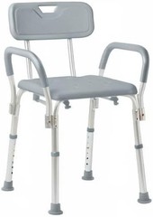 Medline Shower Chair with Backrest and Padded Armrests – 350 lb. capacity, Grey