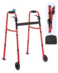 6.8lbs Lightweight Folding Walkers for Seniors Travel 2 Wheels 350lb Capacity