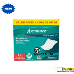Assurance Premium Disposable Washcloths Pre-Moistened Body Wipes, XL, 192 Count