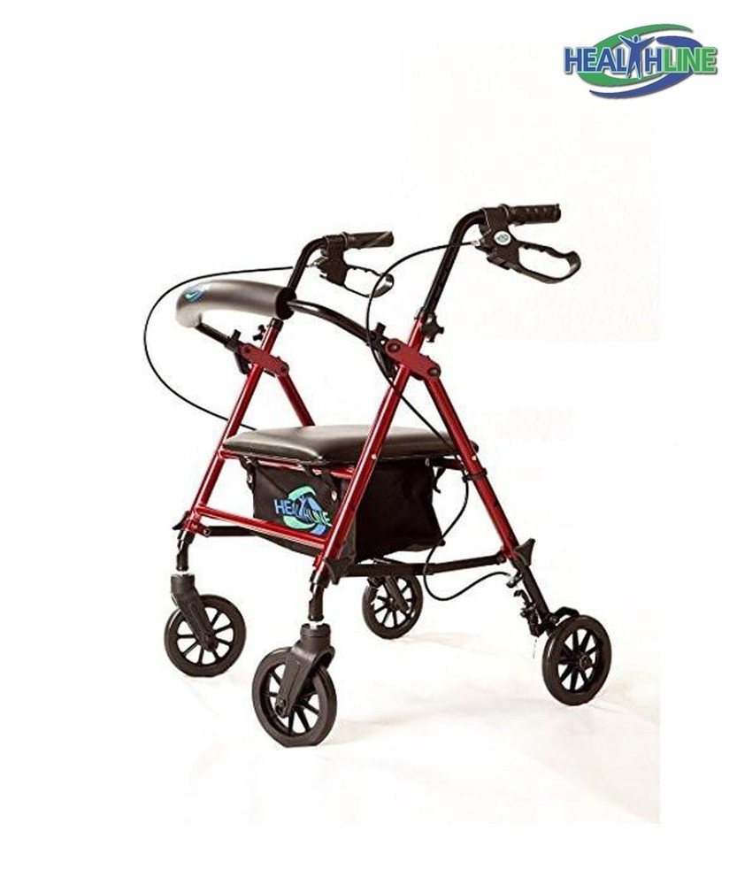 Healthline #HL450 Heavy Duty Rollator with Seat Red
