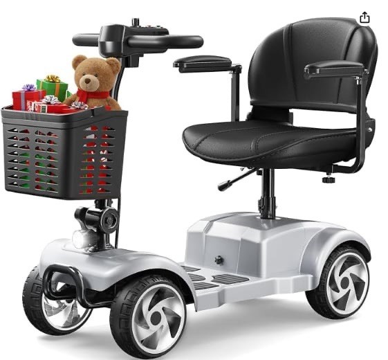 4-Wheel Mobility Scooter w/ Storage Basket, Padded Armrests, Silver/Black