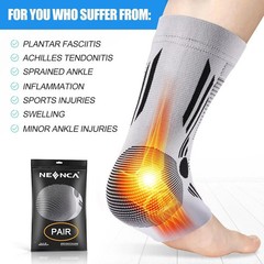 2 PACK – NEENCA Ankle Brace Compression Sleeves – Grey/Black – Small