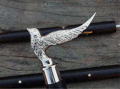 Silver Flying Eagle Bird Handle Walking Cane Wooden Hiking Stick Gift Mobility