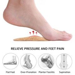 Dr. Foot’s Arch Support Shoe Insoles for Flat Feet, 3 Count (Pack of 1), Cork