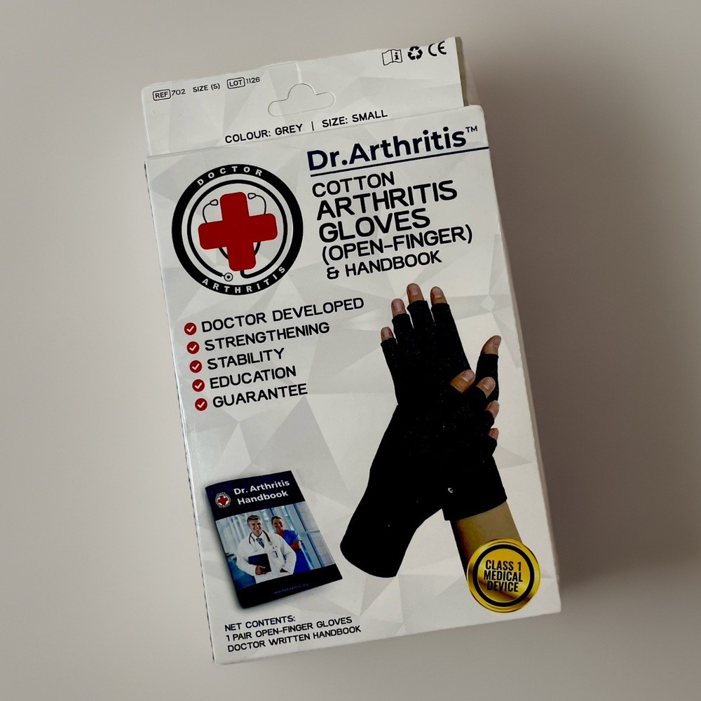 Dr. Arthritis Cotton Gloves Open Finger Gray Sz Small