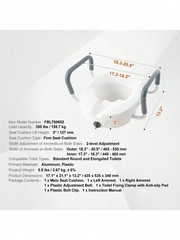 5in Raised Toilet Seat with Padded Arms 350lb Adjustable Width