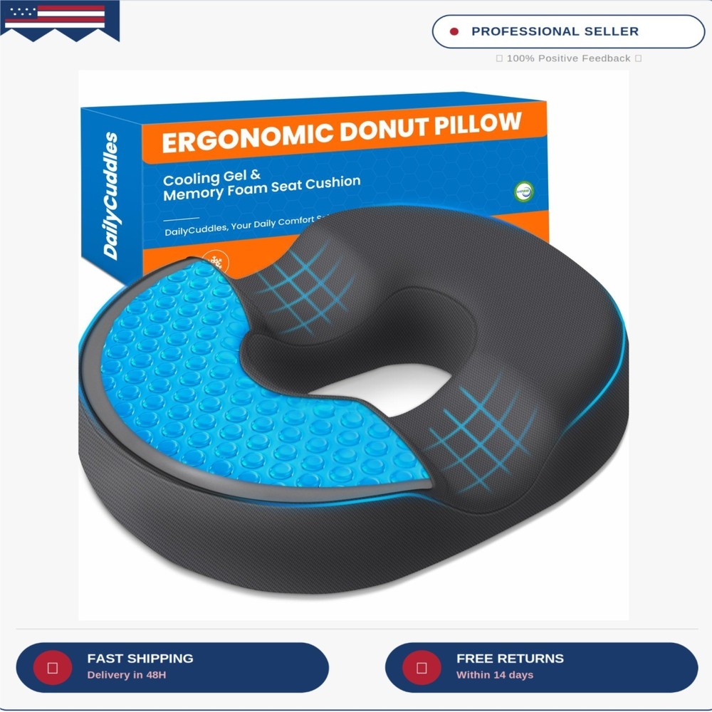 Donut Pillow for Tailbone Pain, Hemorrhoids – Cooling Gel Memory Foam Chair Seat