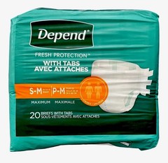 Depend Incontinence Protection With Tabs Max. Absorb. S/M, 20 Count Unisex