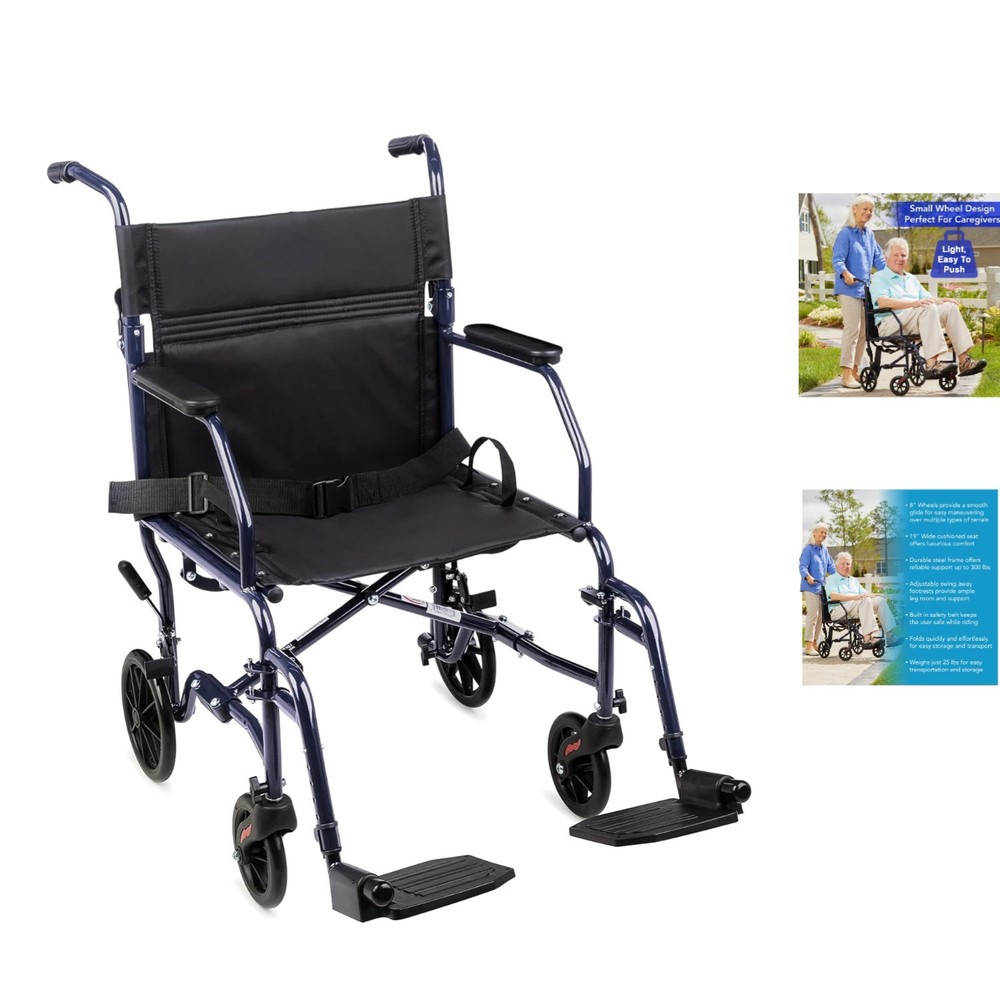 Portable 25 lbs Transport Wheelchair with Swing Away Footrests & Safety Belt