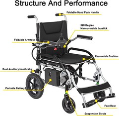 Electric Wheelchair37.5lbs Lightweight Foldable Weight Capacity265lbs Dual Motor