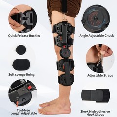 Adjustable Hinged Knee Brace Black Quick Release Buckles Angle Adjustable