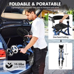 2 in 1 Rollator Walker & Transport Chair Foldable Walker Wheelchair Combo 330LBS