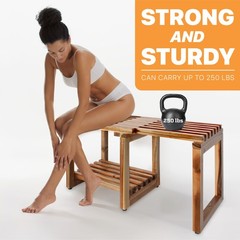 Adjustable Length 29 Inches Shower Stool Bench Small 29 IN, Acacia Wood Color