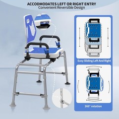 Sliding Swivel Shower Chair Transfer Bench w/Backrest for Elderly 400lb Capacity