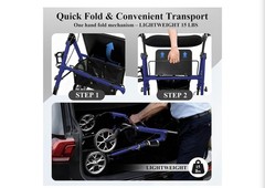 Cosydora HW-R402KD Rollator Walker with Seat, 15 lb Lightweight 8″ Wheels, Blue