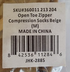 Silver Steps EZ Zip Zipper Open Toe Compression Socks 20-30 mmHg Medium Beige