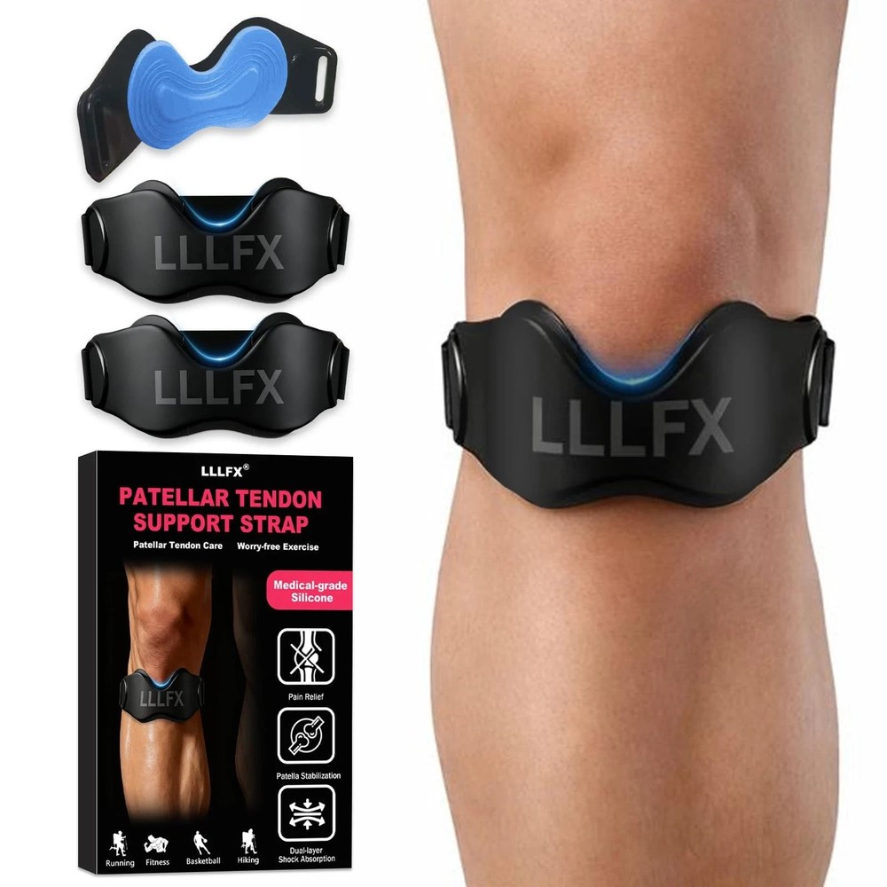 2 Pack Patellar Tendon Support Straps, Adjustable Non-slip 2-Pack, Black