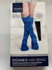 Sigvaris Microfiber Compression Socks 15-20 mmHg Graphite Argyle Sz B 9-11 Men