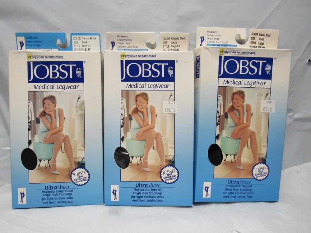 3 Jobst Ultrasheer Thigh High CT Silicone Lace Band 15 -20 mmHg SMALL Black N39M