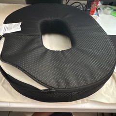 Black U-Shaped Donut Seat Cushion w/ Center Cutout, Removable Zippered Cover