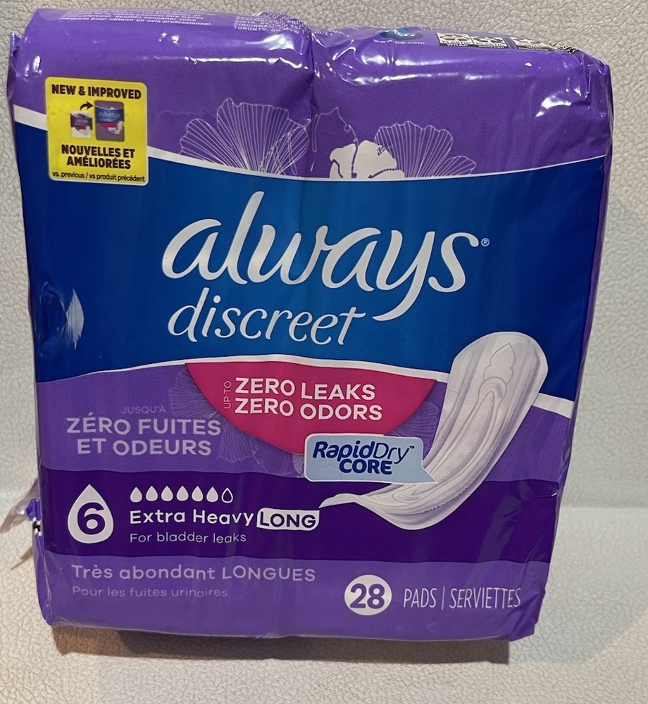 Always Discreet Adult Extra Heavy Long Incontinence Pads, Size 6 (56 Count)