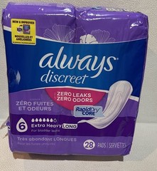 Always Discreet Adult Extra Heavy Long Incontinence Pads, Size 6 (56 Count)