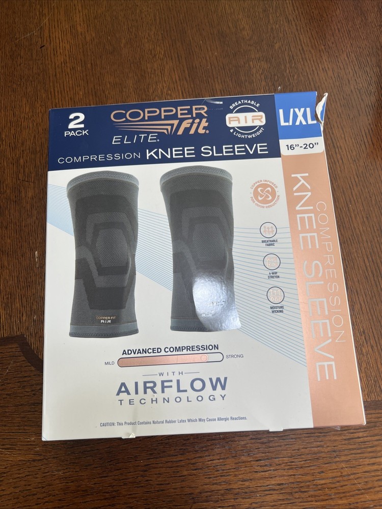 Copper Fit Elite Compression Knee Sleeve 2 Pack L/XL 16-20″ Airflow Technology