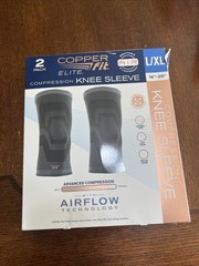 Copper Fit Elite Compression Knee Sleeve 2 Pack L/XL 16-20″ Airflow Technology