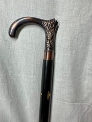 Handcrafted Wooden Walking Cane Stick Bronze Floral Handle Black/Brown Cane