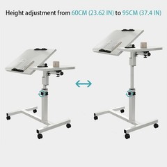 Adjustable Overbed Bedside Table with Wheels, Bed Desk, Over The Bed Table