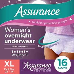 64 Count 4×16 Assurance Women Incontinence Overnight Underwear Max Absorb XL