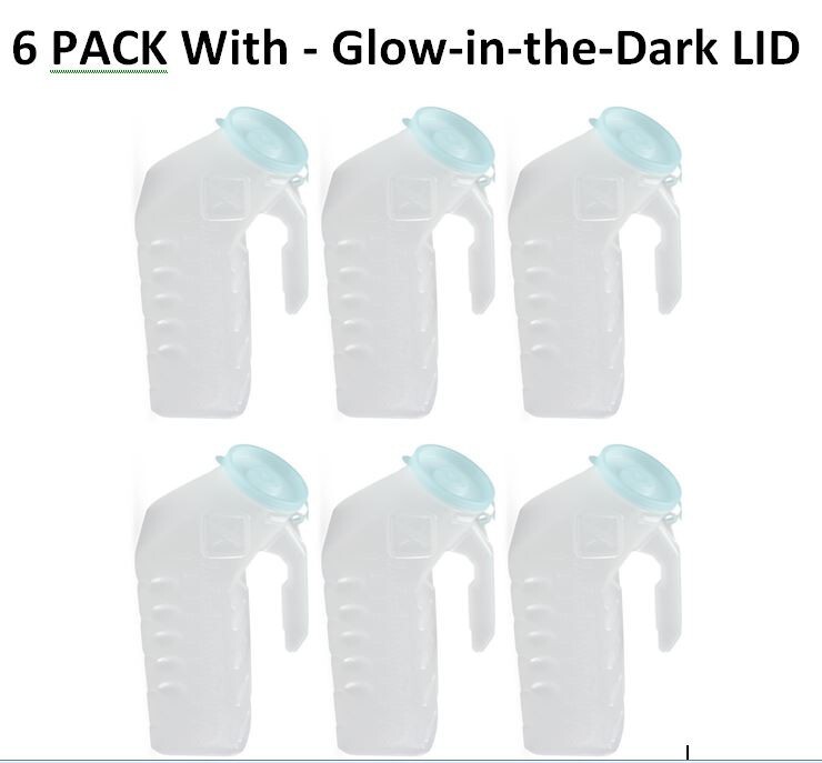 6 Pcs, Male Urinal Urine Pee Bottle Glow in The Dark Lid, 32 oz / 946 mL