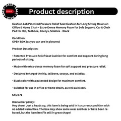 Cushion Lab Patented Pressure Relief Seat Cushion for Long Sitting Hours Memory