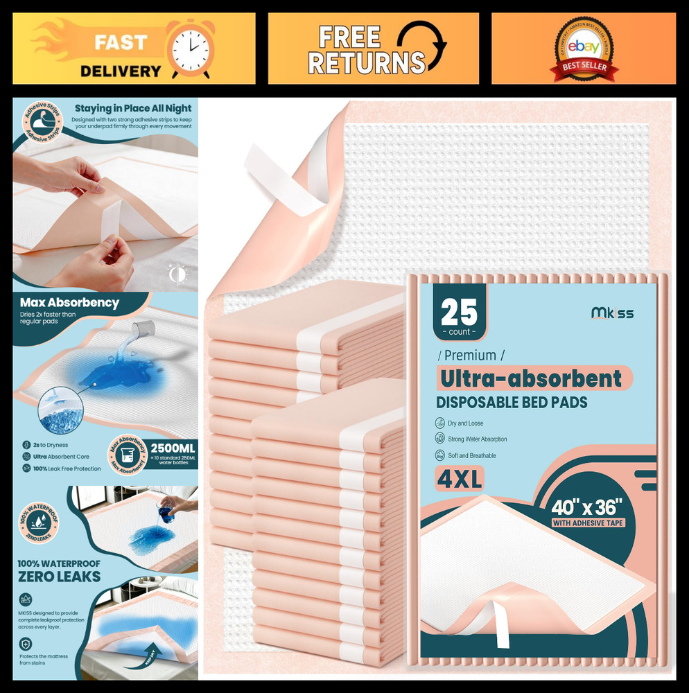 Extra Large Disposable Bed Pads 40″x36″ – 25 Count, Super Absorbent Incontinence