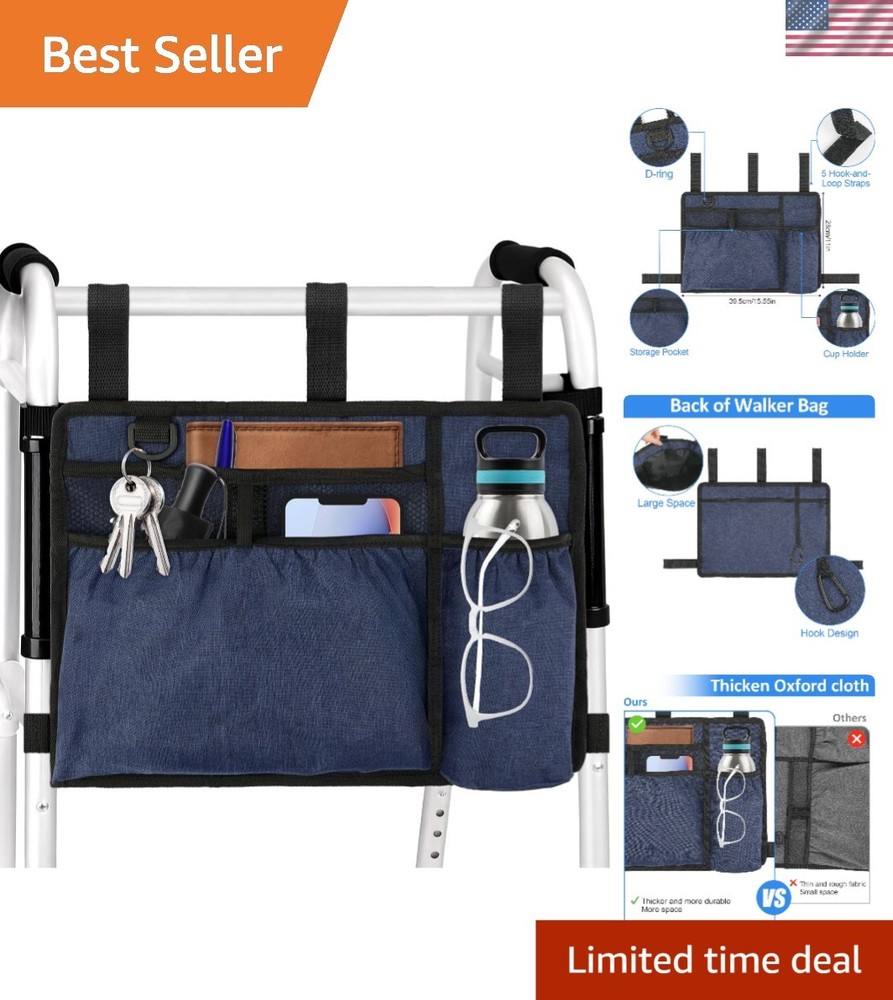 Waterproof Dark Blue Walker Bag with Cup Holder – Large Capacity & Multi-Pocket
