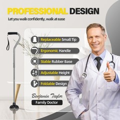 Walking Cane Adjustable 380lbs Load Capacity Offset Cushioned Handle – Mobility