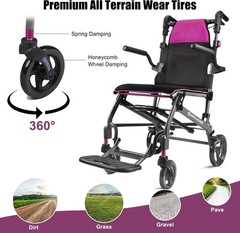 Lightweight Transport Wheelchair Foldable Travel Chair 19.4lb