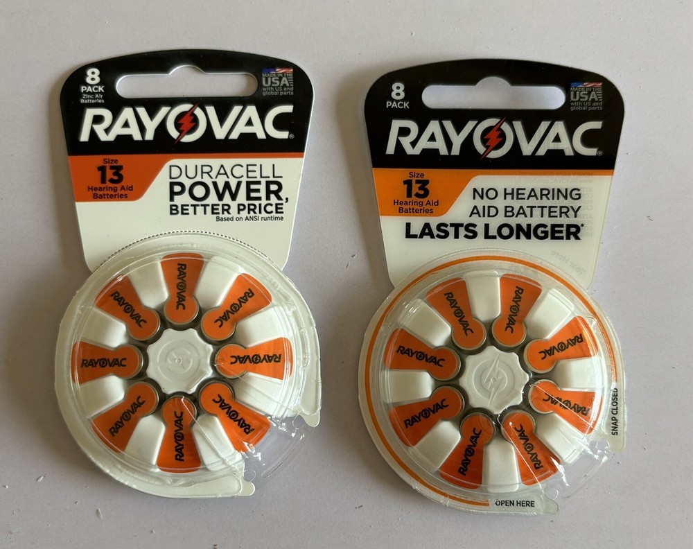 Rayovac Hearing Aid Batteries Size 13 Orange Tab 2 Packages 8 Count Ea Exp 27