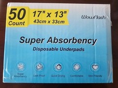 Wow Flash 50 Count 17” X 13” Super Absorbency Disposable Underpads, Leakproof