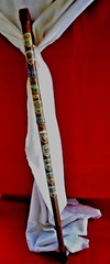 WOOD CANE WITH ELEVEN (11 ) HAND PAINTED ENAMEL METAL BADGE’S (GERMANY )