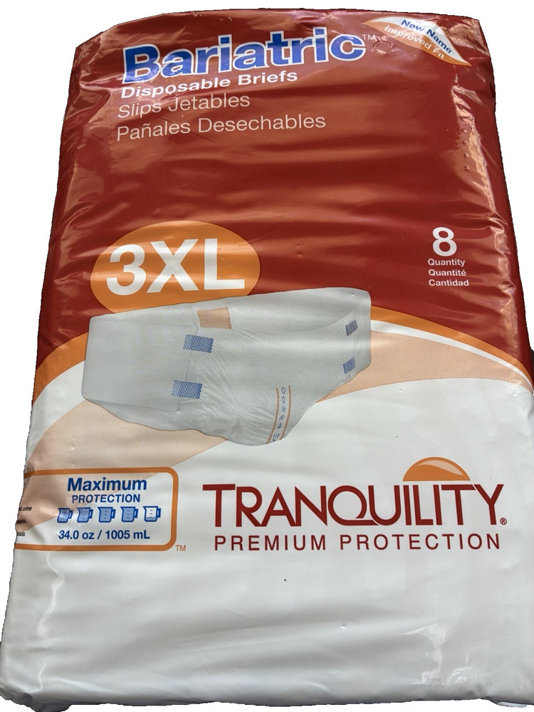 Tranquility Bariatric Briefs | 3XL | Maximum Protection | 8 Count | 1 Pack