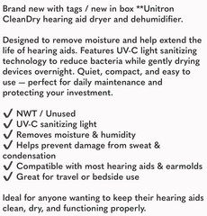 NWT Unitron CleanDry Hearing Aid Dryer & Dehumidifier UV-C Sanitizer Never Used!