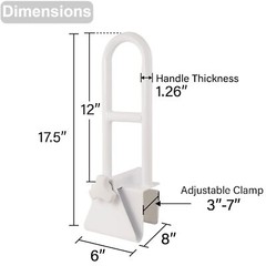 Vaunn Adjustable Bathtub Safety Rail Shower Grab Bar Handle, Stainless White