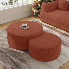 Bshomgi Nesting Coffee Table Set Of 2 Upholstered Round Corduroy Circle Foam