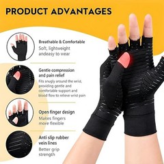 1 Pairs Copper Arthritis Compression Gloves Hand Support Joint Pain Relief Black