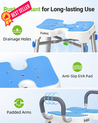 Ergonomic H-Shaped 16″ (L) x 12.7″ (W) x 15.2-20.2″ (H), Blue With Eva Pad
