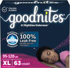 Goodnites Girls‘ Bedwetting Underwear, XL (95-120 lbs), 63 Ct, 3 Packs