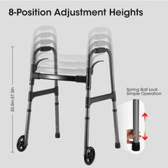 MaxKare Folding Walker with Wheels 30.5″-37.5″ Adjustable 300 lbs