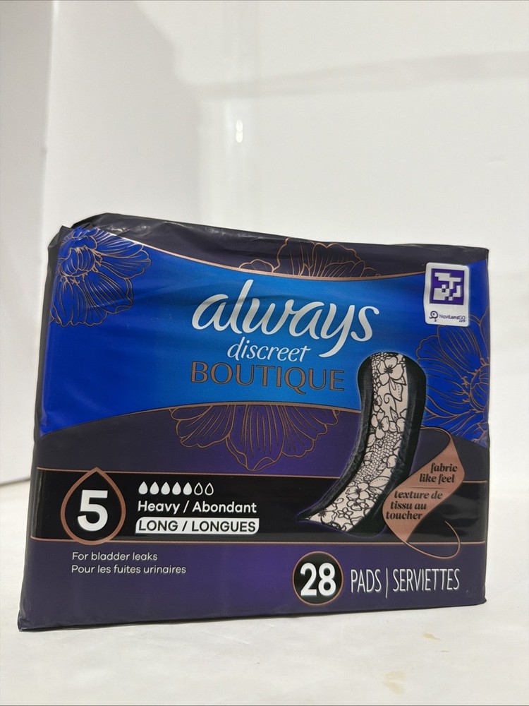 Always Discreet Boutique Incontinence Pads, Size 5, Heavy Absorption, Long, 28ct